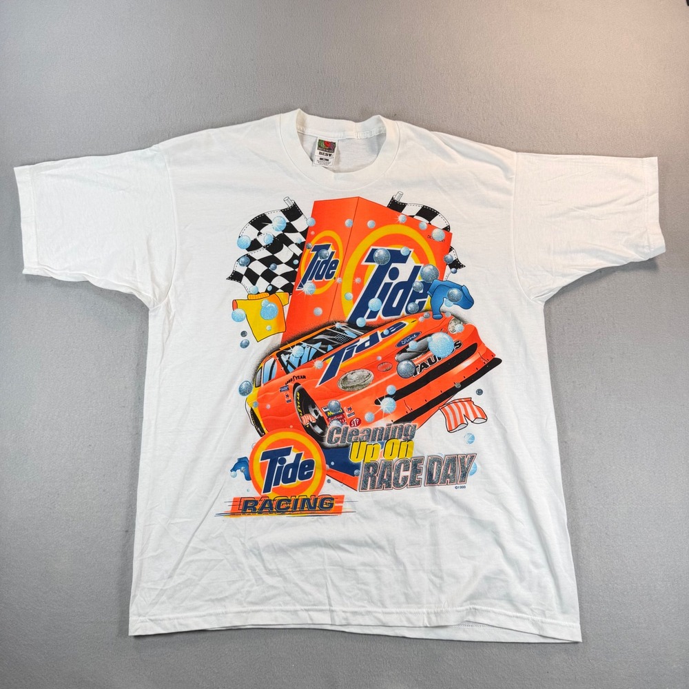 Vintage 1999 Tide Racing T Shirt XL Fruit of the Loom NASCAR Ford Taurus White